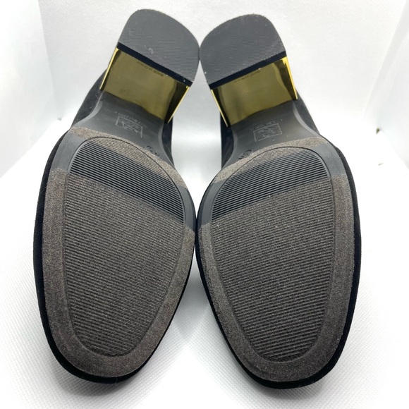 Fioni Faux Suede Black With Gold Accent Round Tip Heels Sz 10. 2" heel - Picture 9 of 10